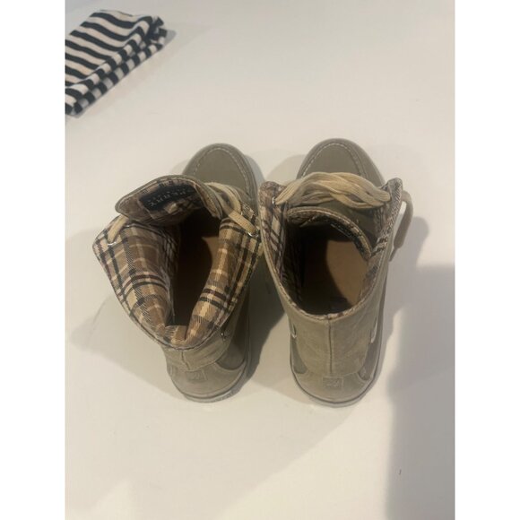 Sperry Mens Olive High-Top Canvas Boat Shoes With Plaid Lining Lace-Up Closure S - Picture 3 of 5